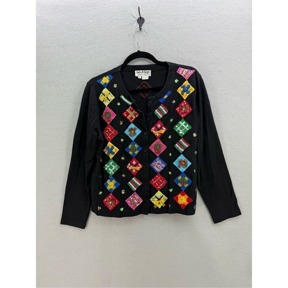 Jack B Quick Womens Multicolor Embroidered Cardigan Blouse Top Size Medium